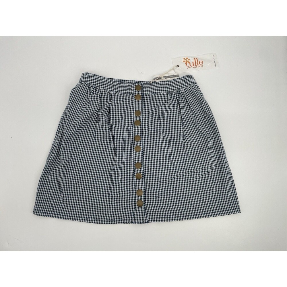 Blue Gingham Cottagecore Mini Skirt Button Front Picnic Prairie Tulle Large NWT